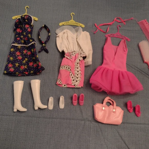 Mattel Doll Outfit Set with Dark Floral Dress, Hot Pink Dress & Accessories - Picture 2 of 5